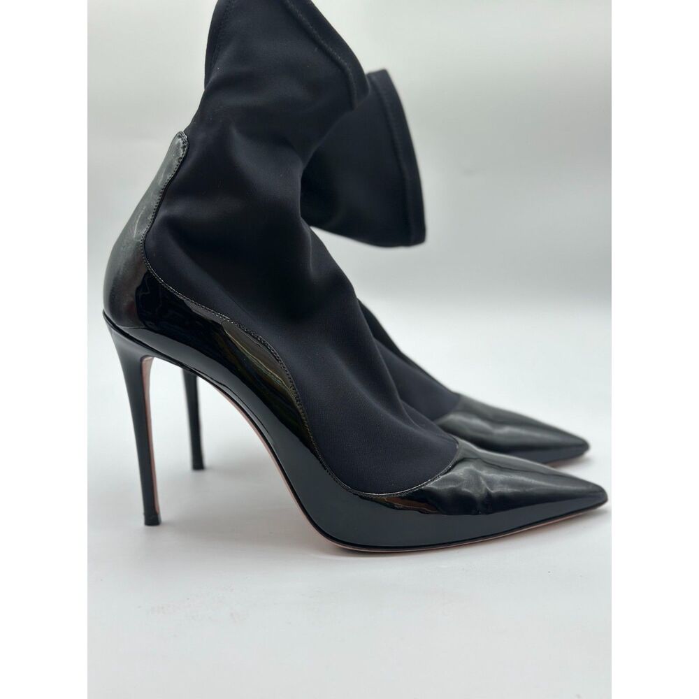 Aquazzura Black Patent Leather Sock Bootie Heels Size 39.5